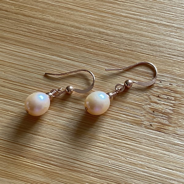 Freshwater pearl and Rose gold filled drop earrings