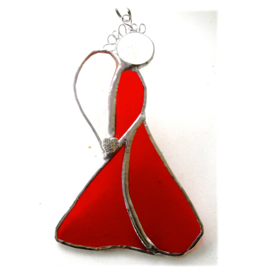 Angel Suncatcher Stained Glass Heart Red Christmas 036