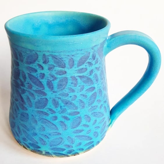 Mug - Turquoise Patterned Matt Glaze Hand Thrown Stoneware Ceramic Mug
