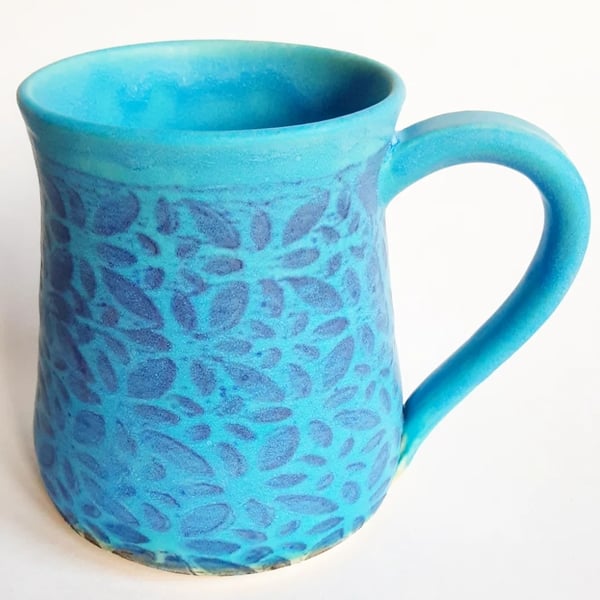 Mug - Turquoise Patterned Matt Glaze Hand Thrown Stoneware Ceramic Mug