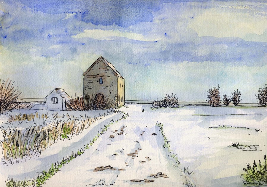 St Peter's Chapel at Bradwell-on-Sea all Covered in Snow.