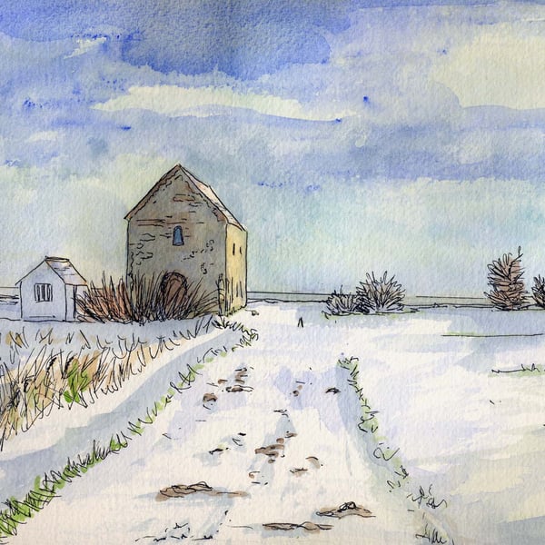 St Peter's Chapel at Bradwell-on-Sea all Covered in Snow.