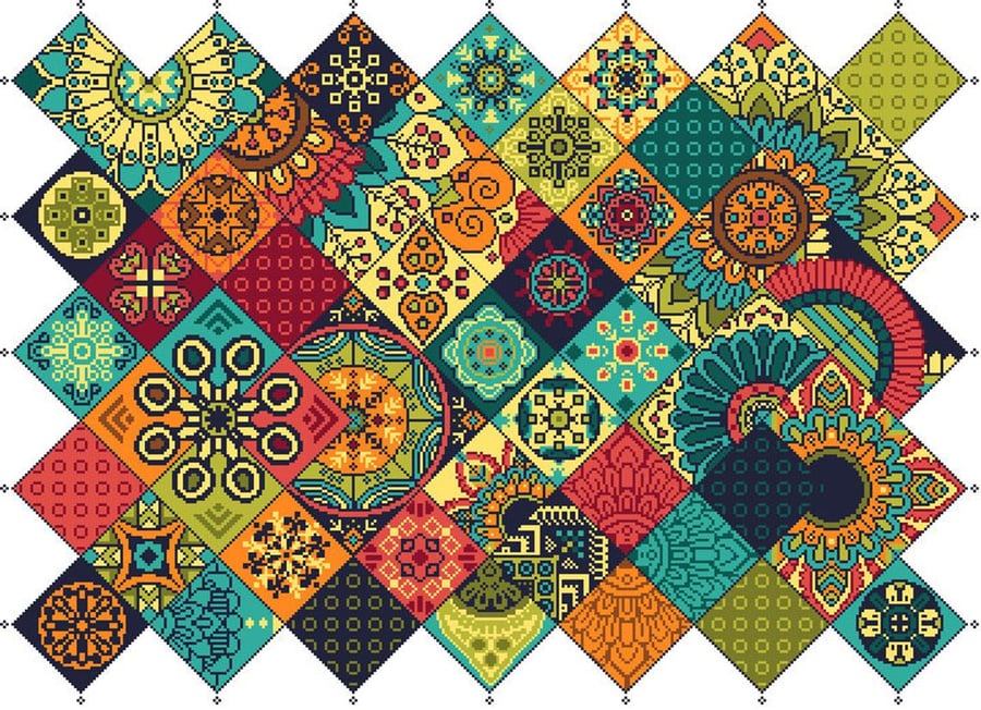 054 - Arabian Ethnic Mandala Folk Art Vintage Patchwork - Cross Stitch Pattern