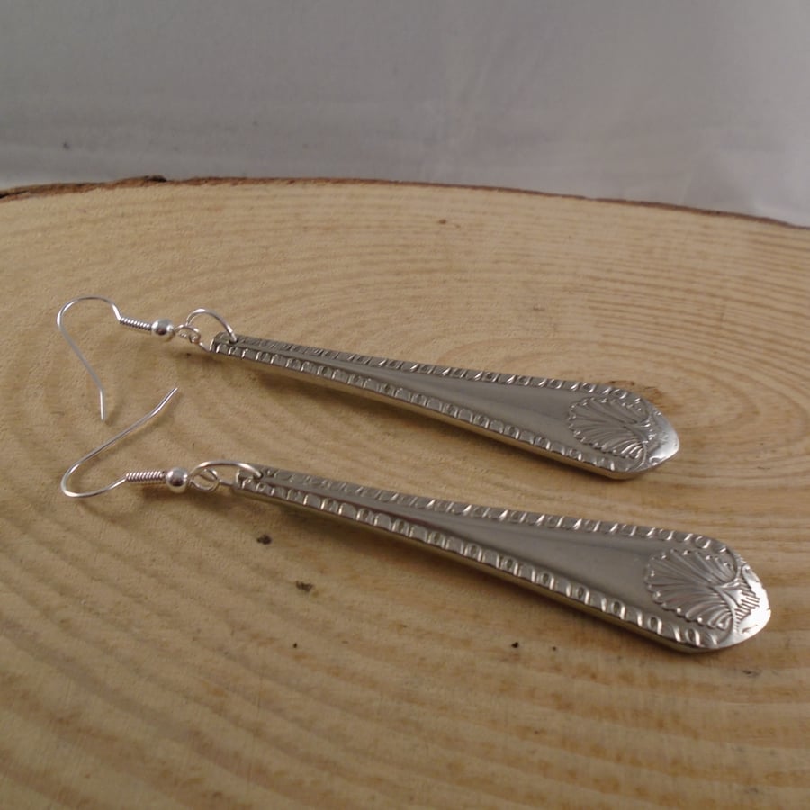 Upcycled Silver Plated Fan Sugar Tong Handle Earrings SPE112122