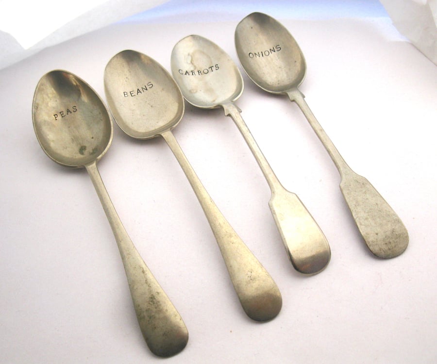 Four Vegetable Plant Labels, Upcycled Vintage Spoons