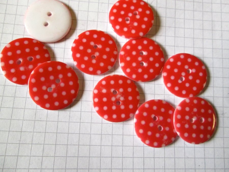10 x  23mm RED Polka Dot Spotty Buttons