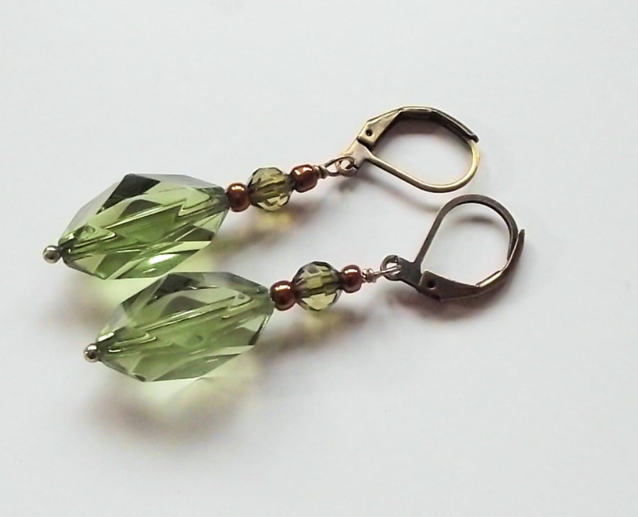 Antique style green glass earrings