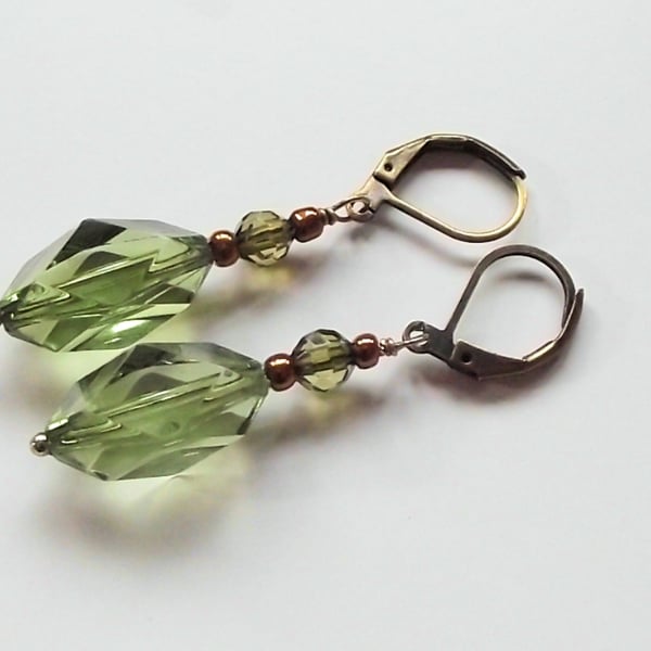 Antique style green glass earrings