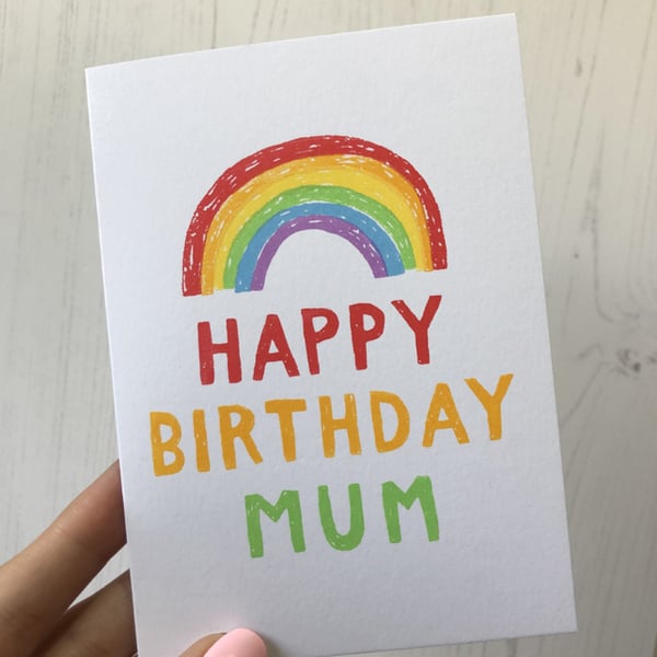 Happy Birthday Mum Screenprinted Rainbow Card Seconds Sunday