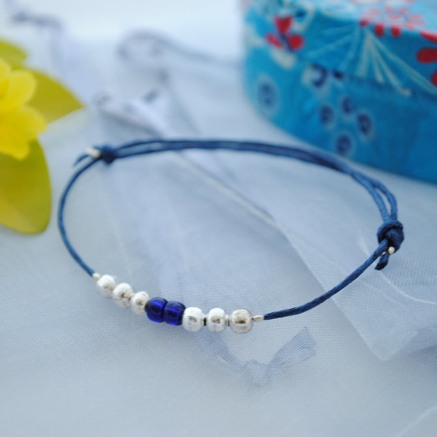 Friendship Bracelet-Navy with navy & silver beads