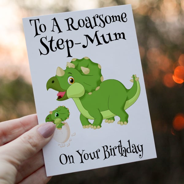 Roarsome Step Mum Birthday Card, Dinosaur Birthday Card for Step Mum
