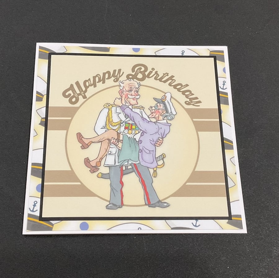 Funny Wrinklies at the Movies 6 x6 inch Birthday card -  Officer and a Gentleman