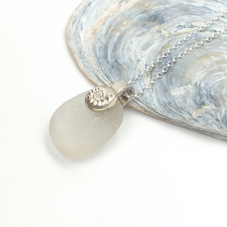 Seaham sea glass necklace with Silver Ammonite bail