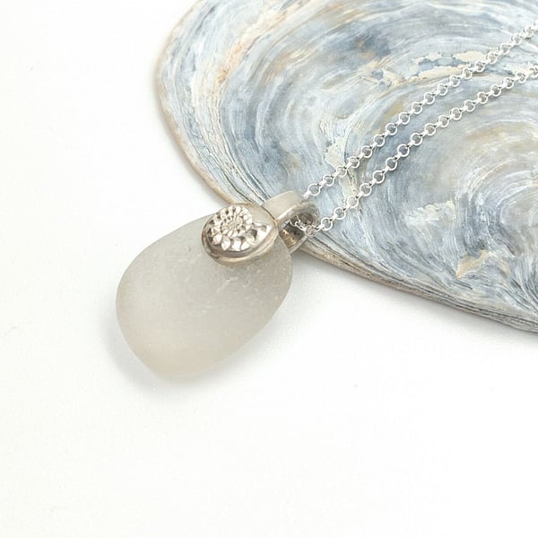 Seaham sea glass necklace with Silver Ammonite bail