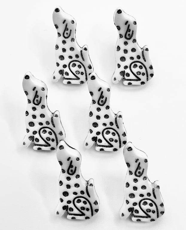 6 Dalmatian Buttons, Dog, Children's Buttons, 21mm by 11mm, Buy One Get One Free