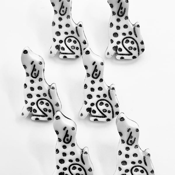 6 Dalmatian Buttons, Dog, Children's Buttons, 21mm by 11mm, Buy One Get One Free