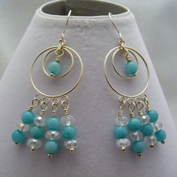 Jade and Crystal Chandelier Earrings