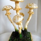 Fantasy Gold flaked clay Toadstool art sculpture
