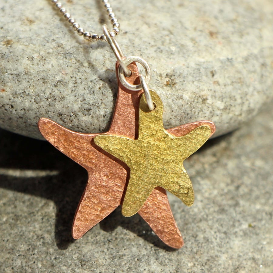 Copper Brass Star Fish Beach Pendant Necklace