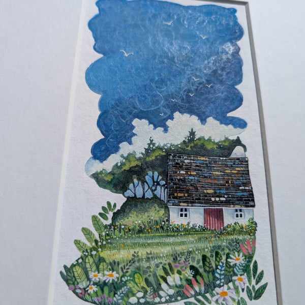 Woodland Glade Cottage - Mixed media. Colourful. Unique. Mounted 