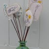 Daisy, buttercup and forget me not - Screen printed fabric and willow flowers