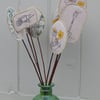 Daisy, buttercup and forget me not - Screen printed fabric and willow flowers