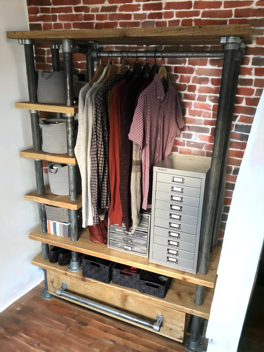 Industrial Open Wardrobe with Drawers Reclaimed Scaffolding THE TALLINN