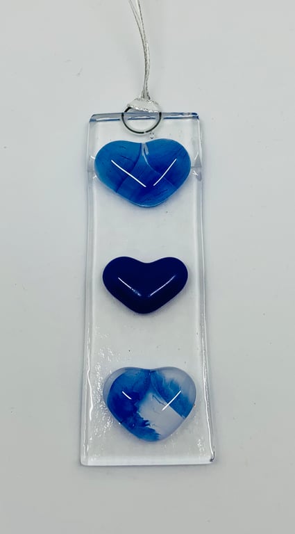 Fused Glass Hanging Sun Catcher featuring hand enamel painted glass hearts