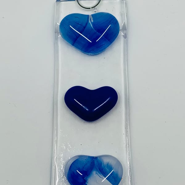 Fused Glass Hanging Sun Catcher featuring hand enamel painted glass hearts