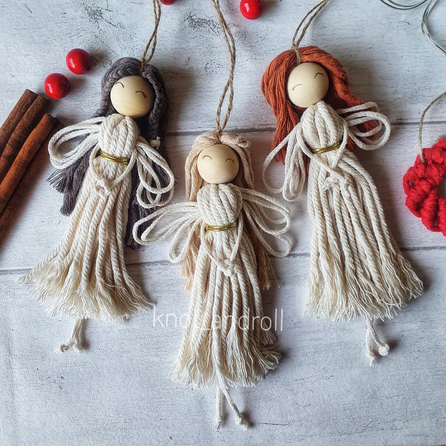 Macrame angel doll, fairy Christmas tree decoration 