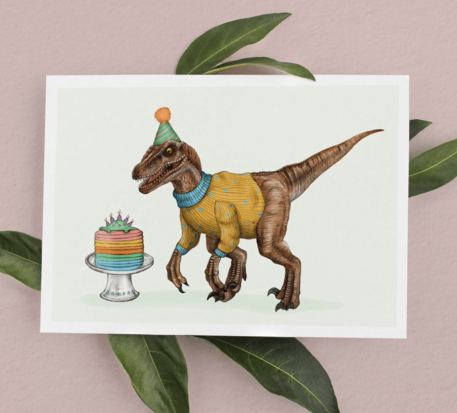Dinosaur Birthday Card - Funny Velociraptor Birthday Card, Birthday Card for Son