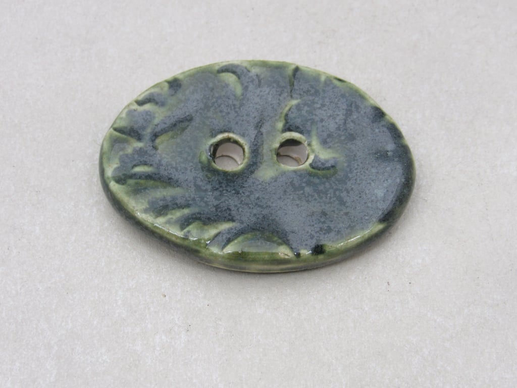 Large Forest Green Sprig Oval Handmade Ceramic Button