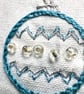 Hand embroidered Christmas card with a shiny blue and silver beaded bauble - Image 3
