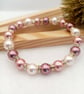 Pearl Bracelet - Pink Pearl Bracelet with Preciosa Crystal Diamante Rondelles - Image 2
