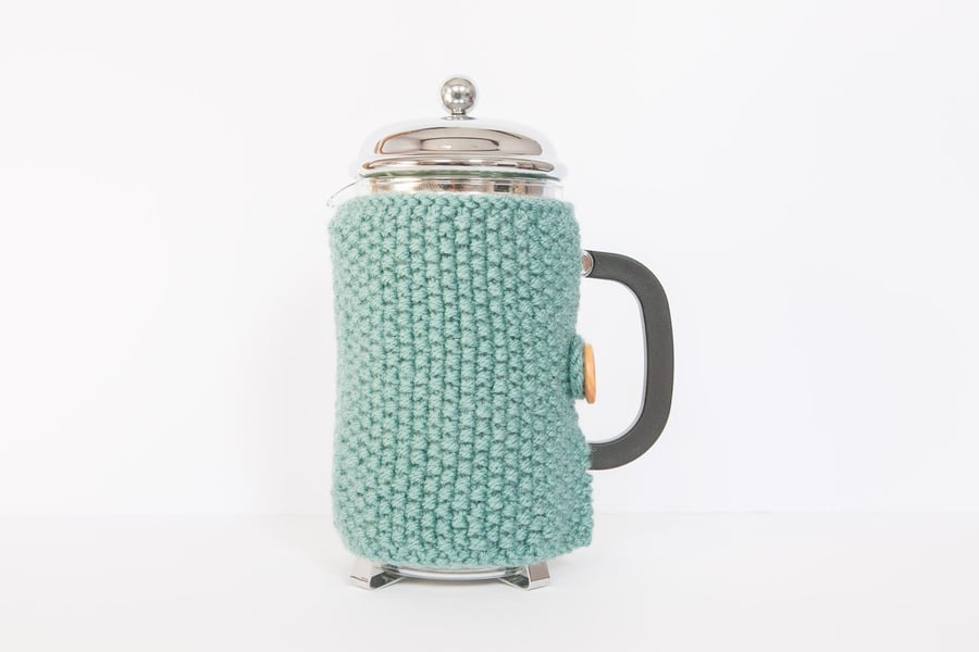 Teal knit coffee cosy - Cafetiere cosy - Coffee jug warmer - French press cover