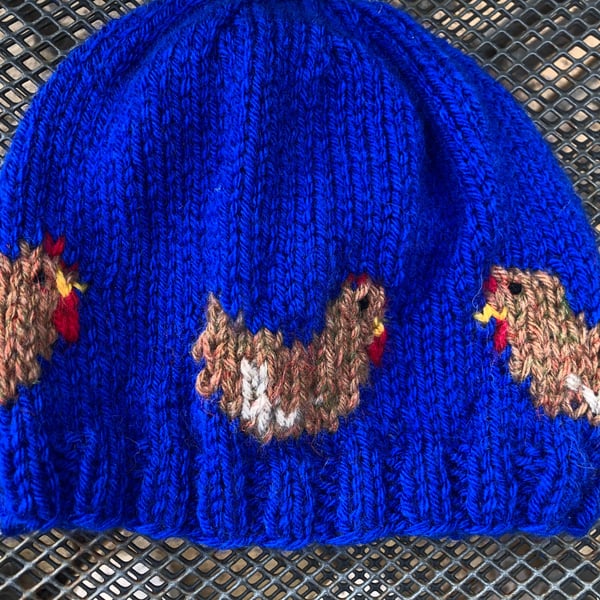 Chicken hat , Unisex beanie , hens ,hand knitted ,winter hat  