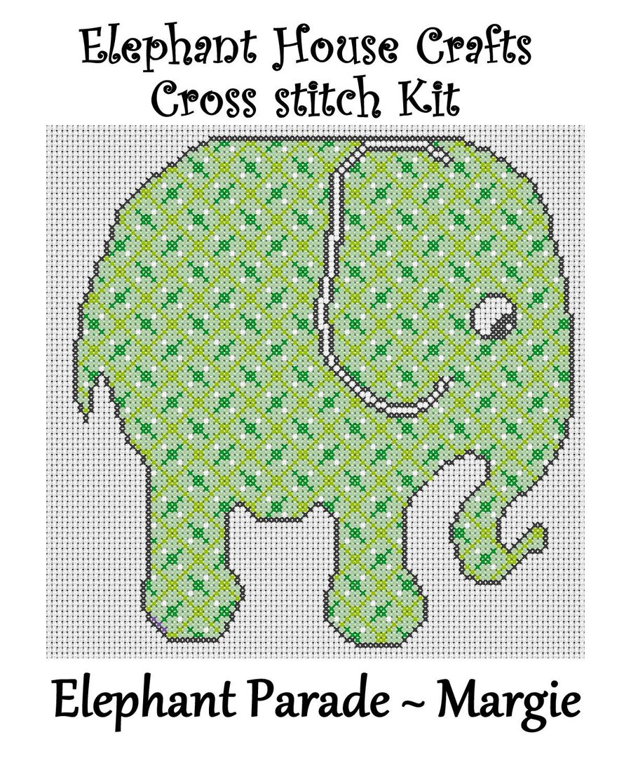 Elephant Parade Cross Stitch Kit Margie Size Approx 7" x 7"  14 Count Aida