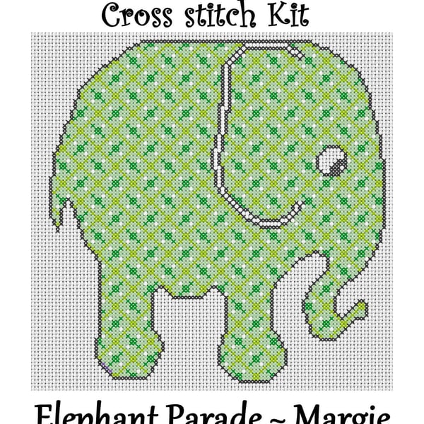 Elephant Parade Cross Stitch Kit Margie Size Approx 7" x 7"  14 Count Aida