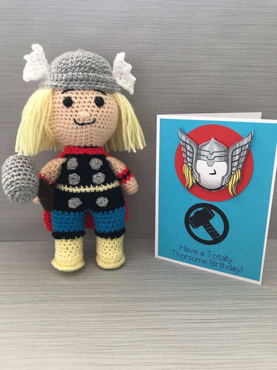 Crocheted Thor Doll and Birthday Card