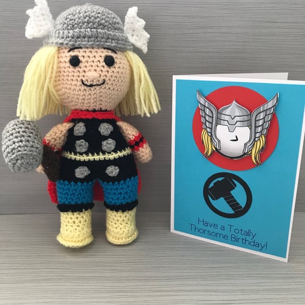 Crocheted Thor Doll and Birthday Card