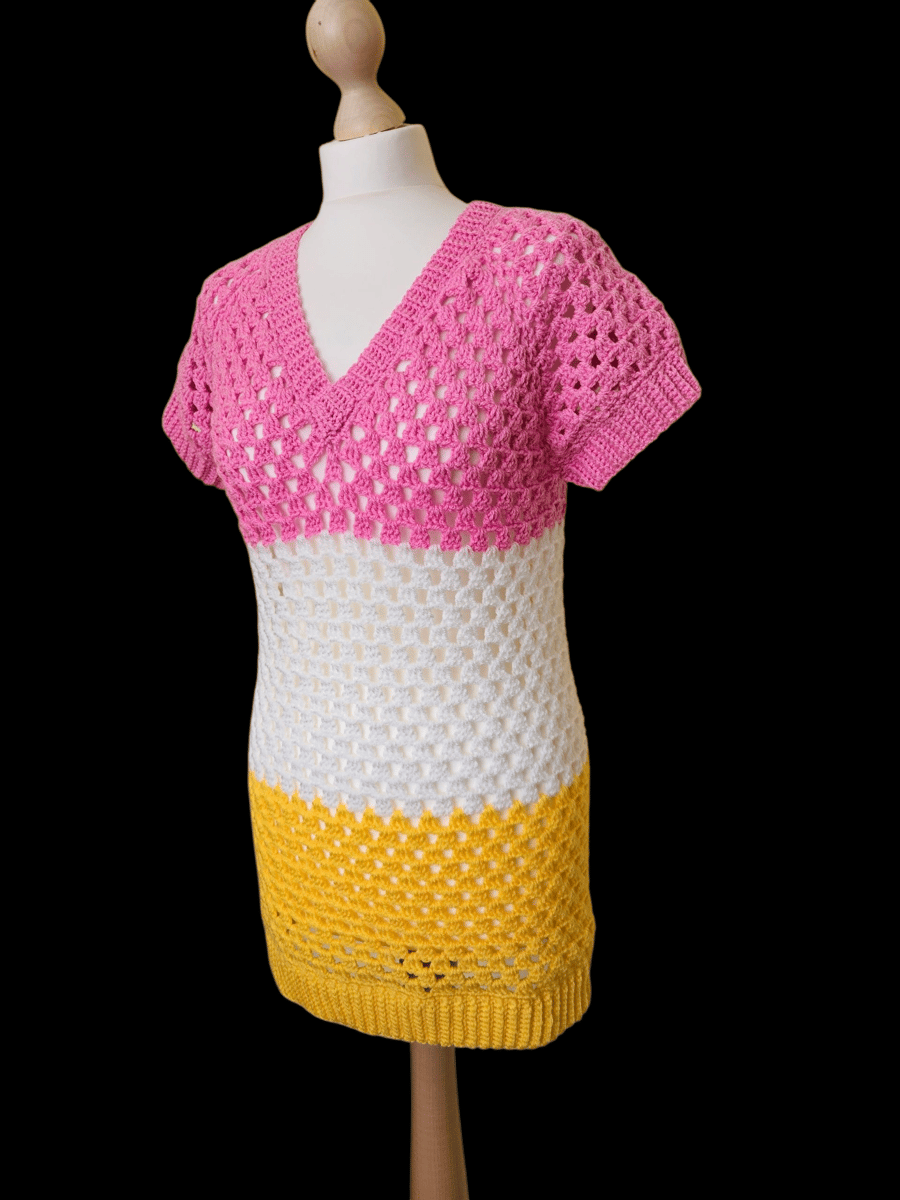 Crochet long jumper tshirt mini dress