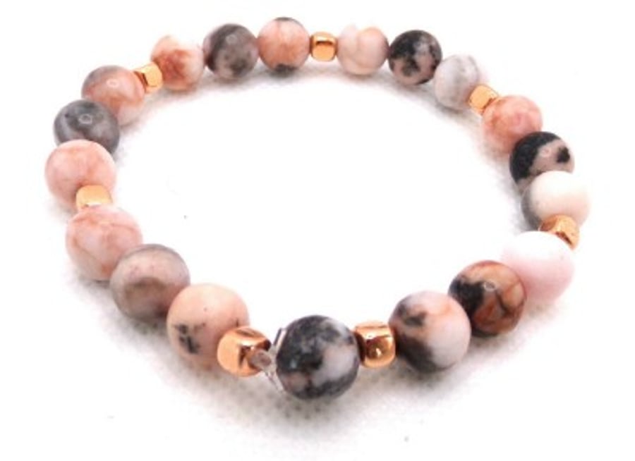  Pink Zebra Jasper Gemstone Bracelet