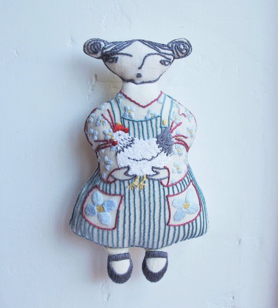 Georgie - A Hand Embroidered Textile Art Doll, Eco-friendly, Handmade - 16cms