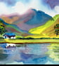 Buttermere, Lake District, Cumbria, Watercolour Print, A3, in 20 x 16 '' Mount - Image 1