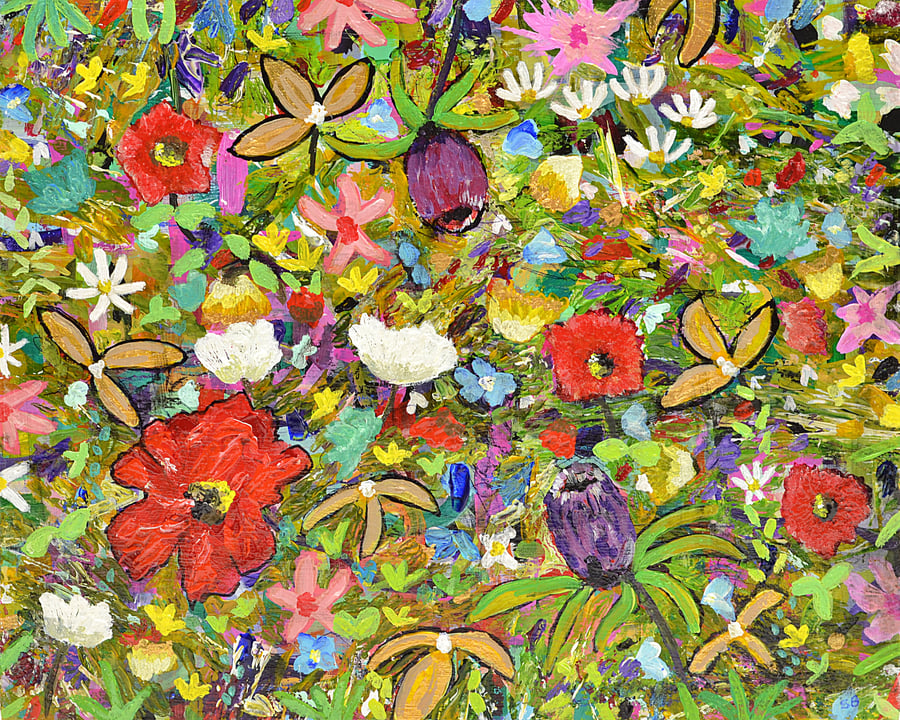 Abstract Painting of Flowers (Ready to Hang 10 x 8 inches)