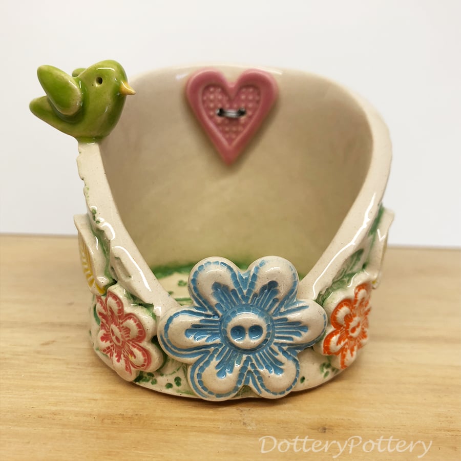 Pottery woodland scene candle holder ceramic dish trinket pot pottery dish 