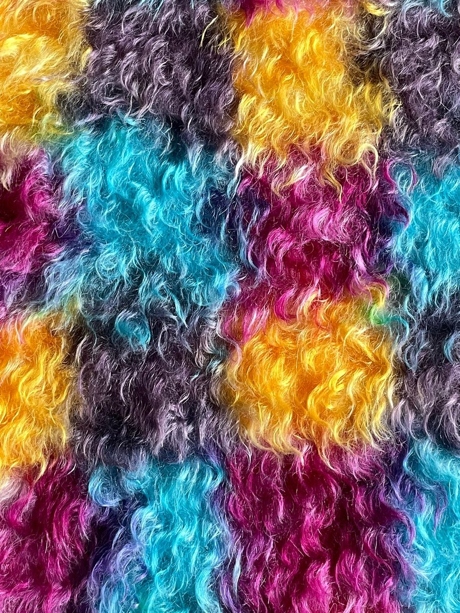 Hand dyed Helmbold mohair fur fabric "Moroccan Glass" on 40mm wavy