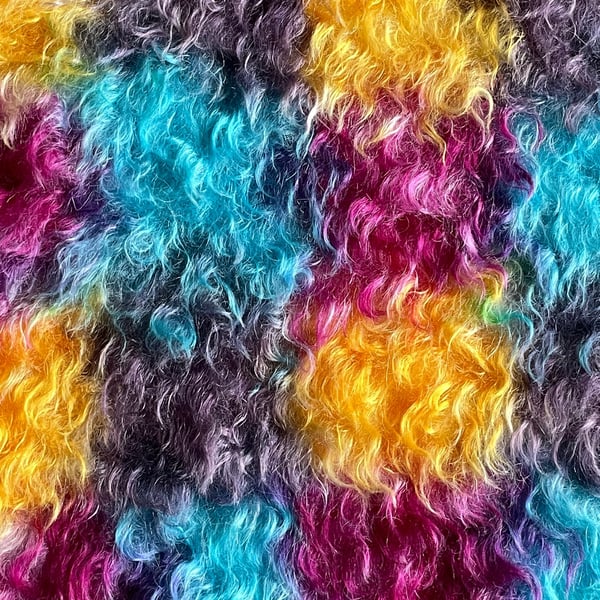 Hand dyed Helmbold mohair fur fabric "Moroccan Glass" on 40mm wavy