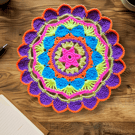 colourful crochet doily, mandala flower table mat