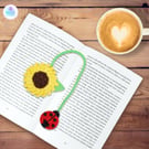 Sunflower and ladybird crochet bookmark. Sunflower bookmark. Flower bookmark.